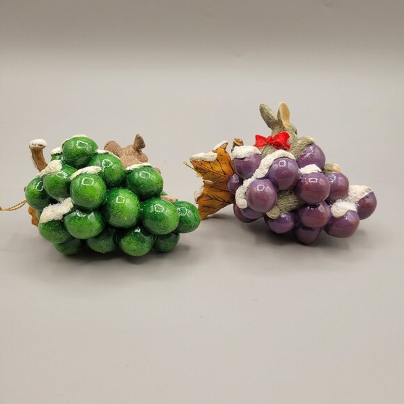 Charming Tails The Grape Escape Ornaments Early Retired 87/186 Set of Two - Picture 2 of 9